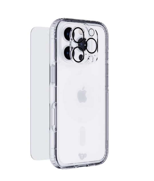 TECH21 3-in-1 Bundle - iPhone 16 Pro 6.3", EvoClear MagSafe Case + Tempered Glass + Lens Protector
